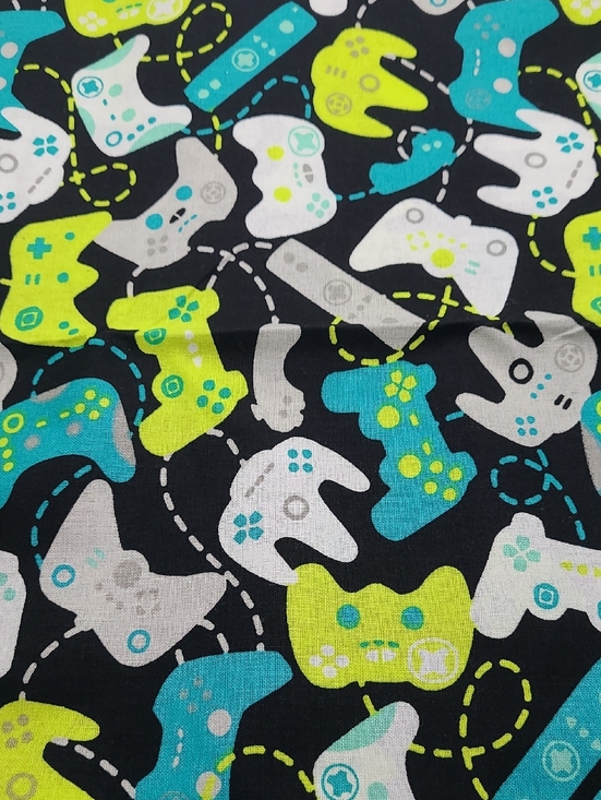 Other - 1 Yrd. Gaming Controllers Print Fabric - Black, Teal & Lime